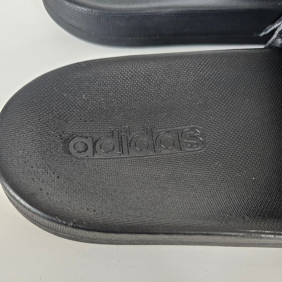 Adidas Adilette Comfort Slides Black White Three Stripe Logo Women US 7 Swim - Picture 2 of 10